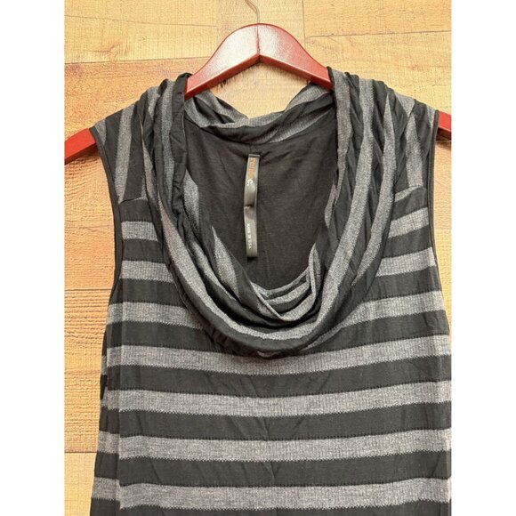 Sleeveless Black & Gray Striped Cowl Neck Tunic Top L - Picture 2 of 6